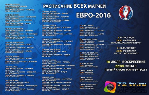 Полное расписание матчей по футболу 2016 -Чемпионат ЕВРО!