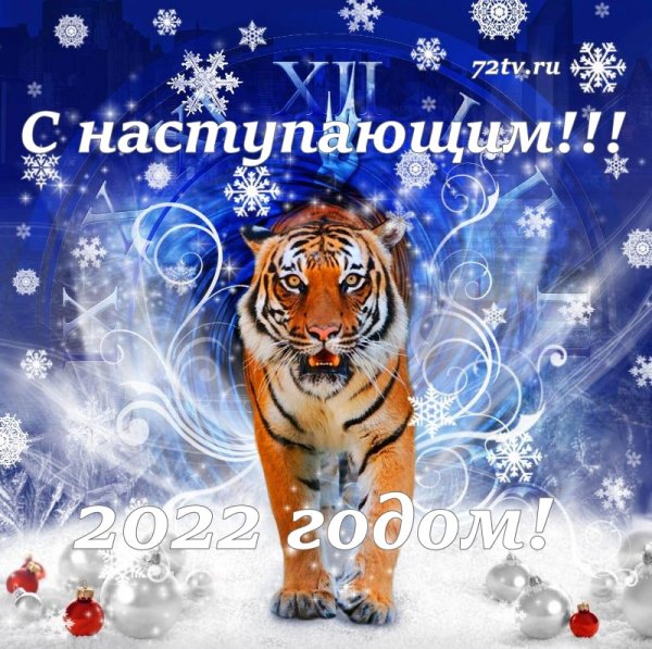 Новогодние открытки 2022 с анимацией "Год черного тигра 2022"!